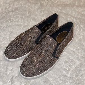 Michael Kors Size 7 Bronze Rhinestone Slip on Sneakers